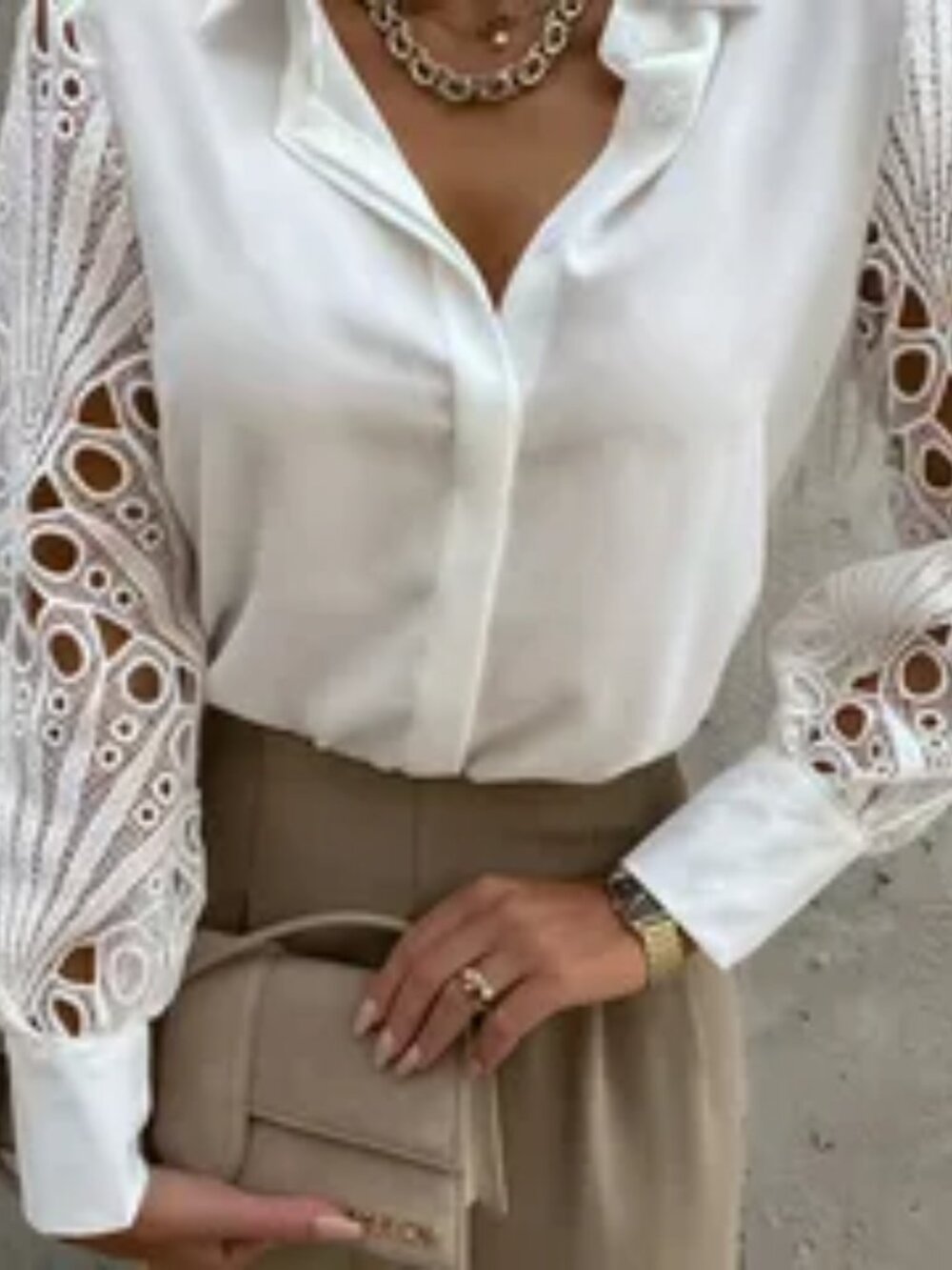 White or Black Elegant Long Sleeve Shirt Unique Print